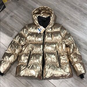 New Michael Kors Metallic Gold Puffer Jacket XL